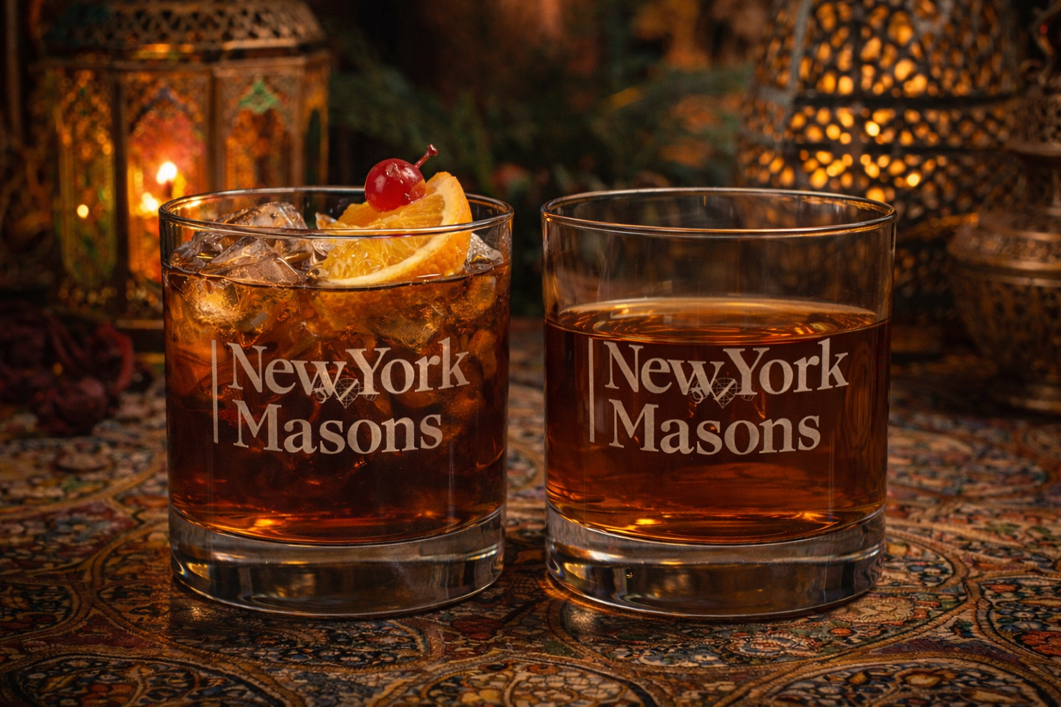 New York Masons Rocks Glass Set - 2 Piece Collection