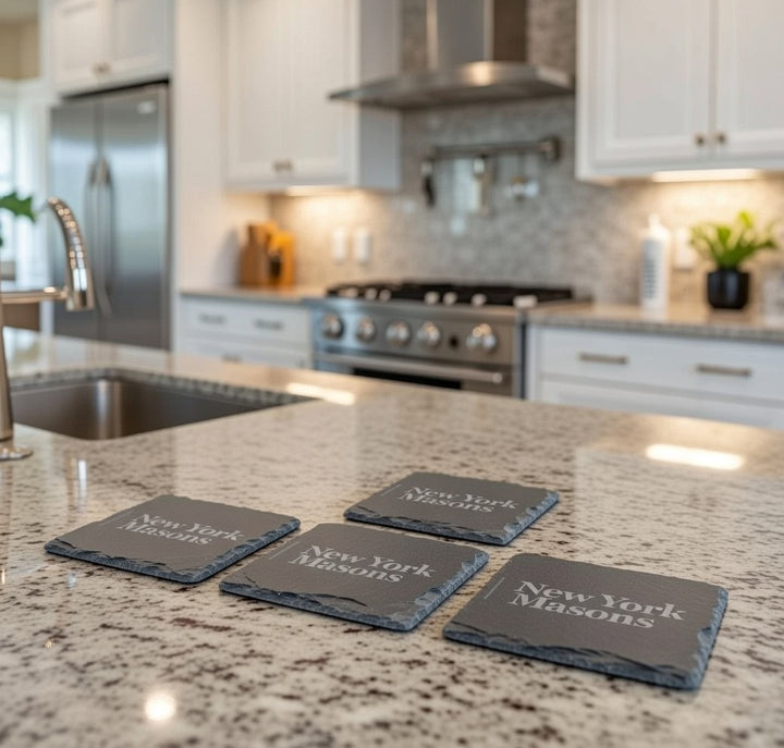 NY Masons Personalized Slate Coasters — Set of 4